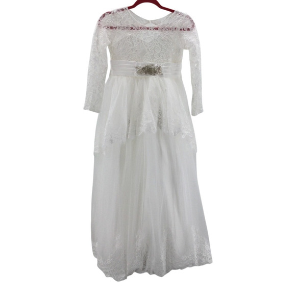 FLOWER GIRL PARTY DRESS 12-13 Y white embellished lace beaded wedding NEW B157